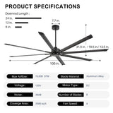 Arvessa 100 Inch Industrial No Light Ceiling Fan With Remote