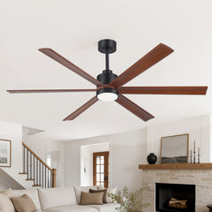 52/60 Inch Modern Solid Wood Ceiling Fan with Light, Paulownia Blades, Quiet DC Motor, Dimmable 3CCT LED, Remote Control, Reversible, 6 Speeds, Living Room