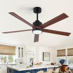 52 Inch Modern Ceiling Fan with Light, Solid Wood Blades, Quiet Reversible DC Motor, Remote Control, 6-Speed, Dimmable LED, 3 Color Temperatures, Memory Function
