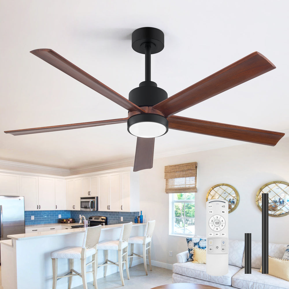 52 Inch Modern Ceiling Fan with Light, Solid Wood Blades, Quiet Reversible DC Motor, Remote Control, 6-Speed, Dimmable LED, 3 Color Temperatures, Memory Function