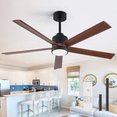 52 Inch Modern Ceiling Fan with Light, Solid Wood Blades, Quiet Reversible DC Motor, Remote Control, 6-Speed, Dimmable LED, 3 Color Temperatures, Memory Function