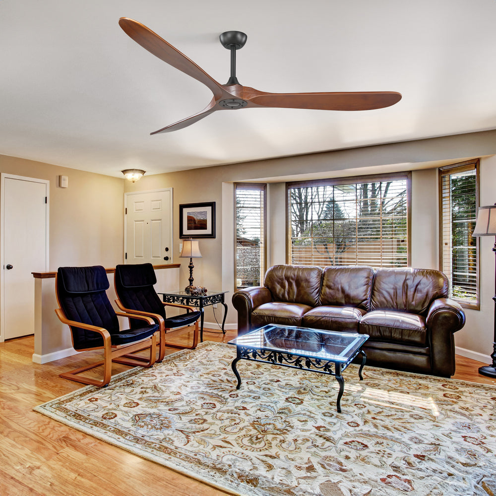 72 Inch Large Ceiling Fan without Light with 3 Solid Wood Blades & Remote