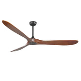 72 Inch Large Ceiling Fan without Light with 3 Solid Wood Blades & Remote