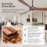 72 Inch Large Ceiling Fan without Light with 3 Solid Wood Blades & Remote