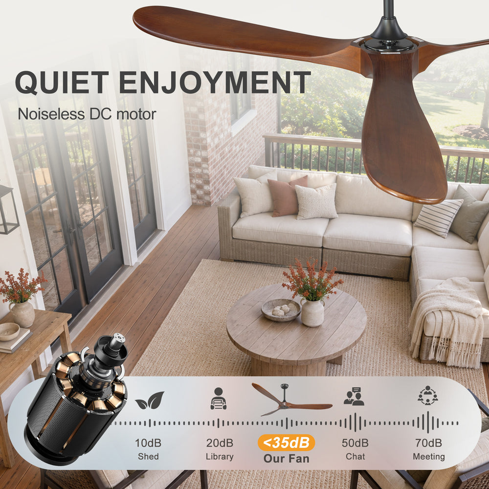 72 Inch Large Ceiling Fan without Light with 3 Solid Wood Blades & Remote