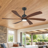 60 Inch Ceiling Fan with Light, 6 Solid Wood Blades & Remote