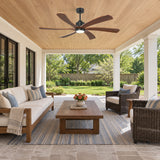 60 Inch Ceiling Fan with Light, 6 Solid Wood Blades & Remote