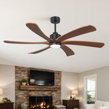 60 Inch Ceiling Fan with Light, 6 Solid Wood Blades & Remote