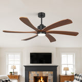 60 Inch Ceiling Fan with Light, 6 Solid Wood Blades & Remote