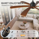 60 Inch Ceiling Fan with Light, 6 Solid Wood Blades & Remote