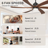 60 Inch Ceiling Fan with Light, 6 Solid Wood Blades & Remote
