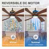 60 Inch Ceiling Fan with Light, 6 Solid Wood Blades & Remote