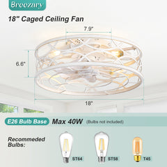 18-in Vintage Distressed White Low Profile Ceiling Fan with Remote Light(7-blade)