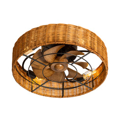19-in Rattan Shade Low Profile Ceiling Fan with Remote Control