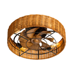 19-in Rattan Shade Low Profile Ceiling Fan with Remote Control(7-Blade)