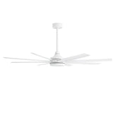 Side-angle view of AeroSpan 65-inch white 8-blade ceiling fan without light
