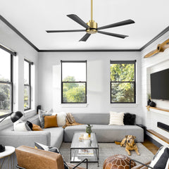 52 in. 6-Speed Indoor Black Ceiling Fans with Remote without Light,5" Downrod Included