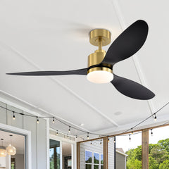 52-Inch Modern Ceiling Fan with Light, 3 ABS Blades, 18W LED with 3 Color Temperatures, Remote Control with 6 Speeds, Reverse Function, Timer, Quiet DC Motor, Includes 5" & 10" Downrods, Ideal for Dining, Bedroom, and Living Room