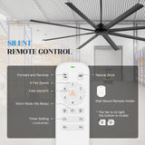 96-inch large black ceiling fan with silent remote control, 6 speeds, reversible airflow and timer settings