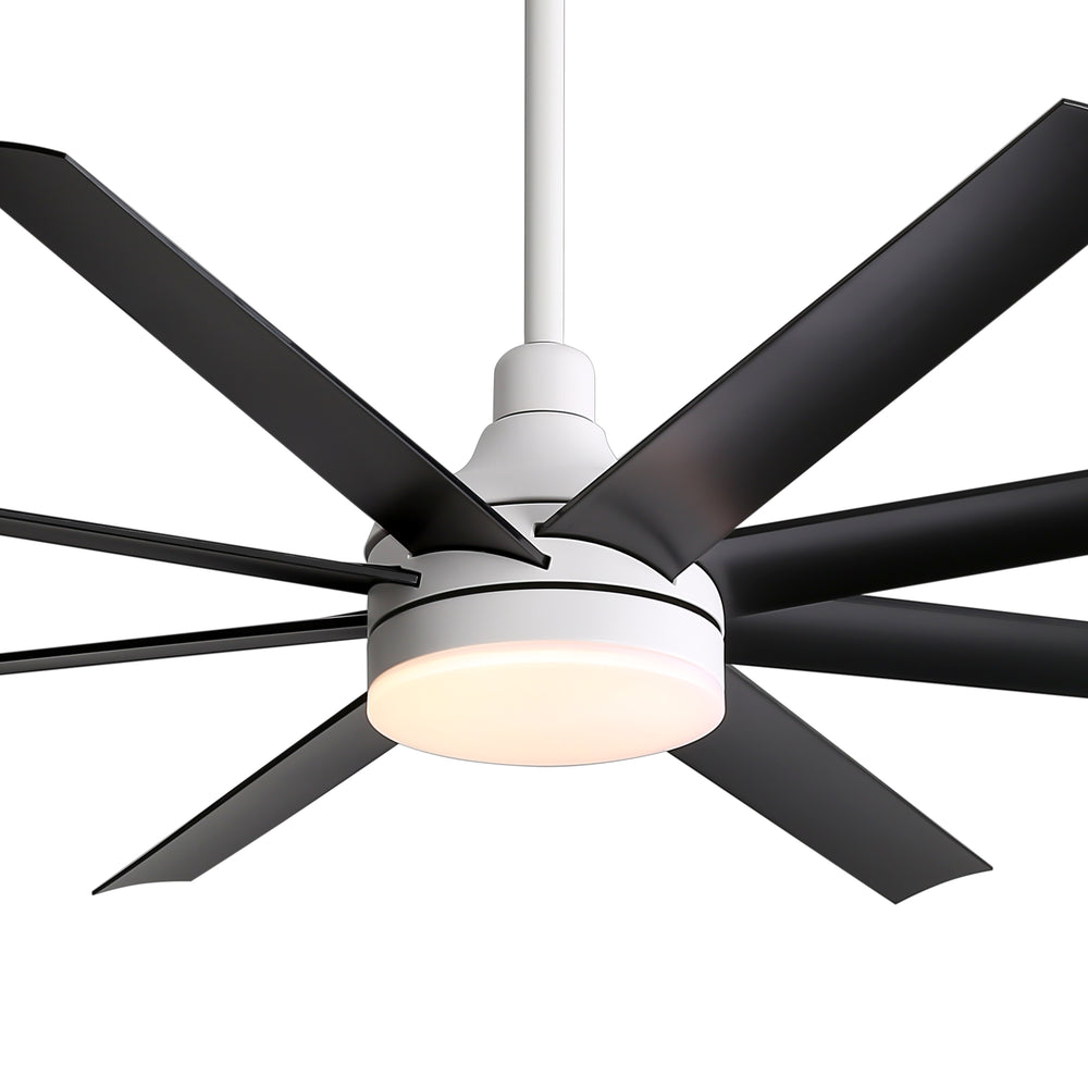 AeroSpan Lux 65-inch black and white 8-blade ceiling fan with light