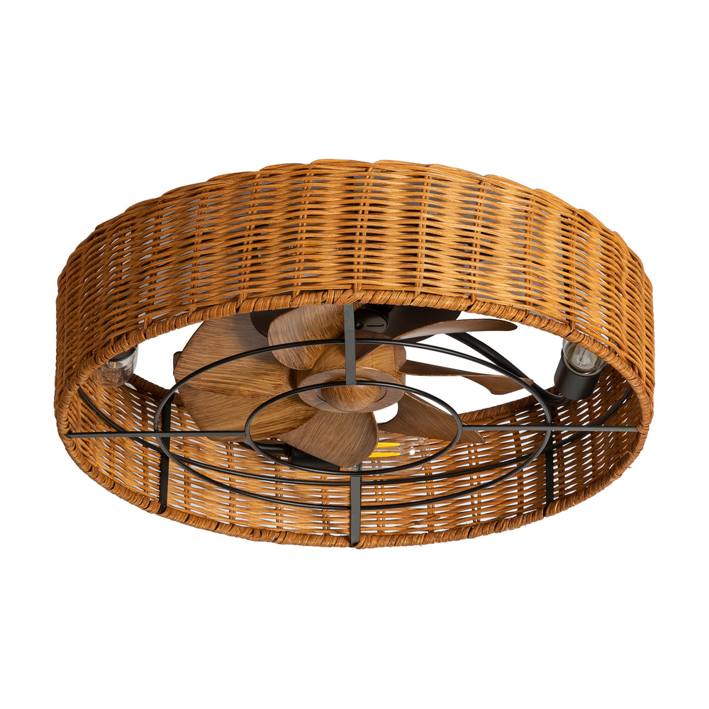 19-in Rattan Shade Low Profile Ceiling Fan with Remote Control(7-Blade)
