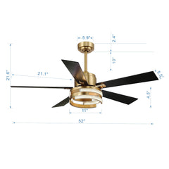Ternence 52 in. Integrated LED Indoor Gold Ceiling Fan with Remote Control and Light Kit Included