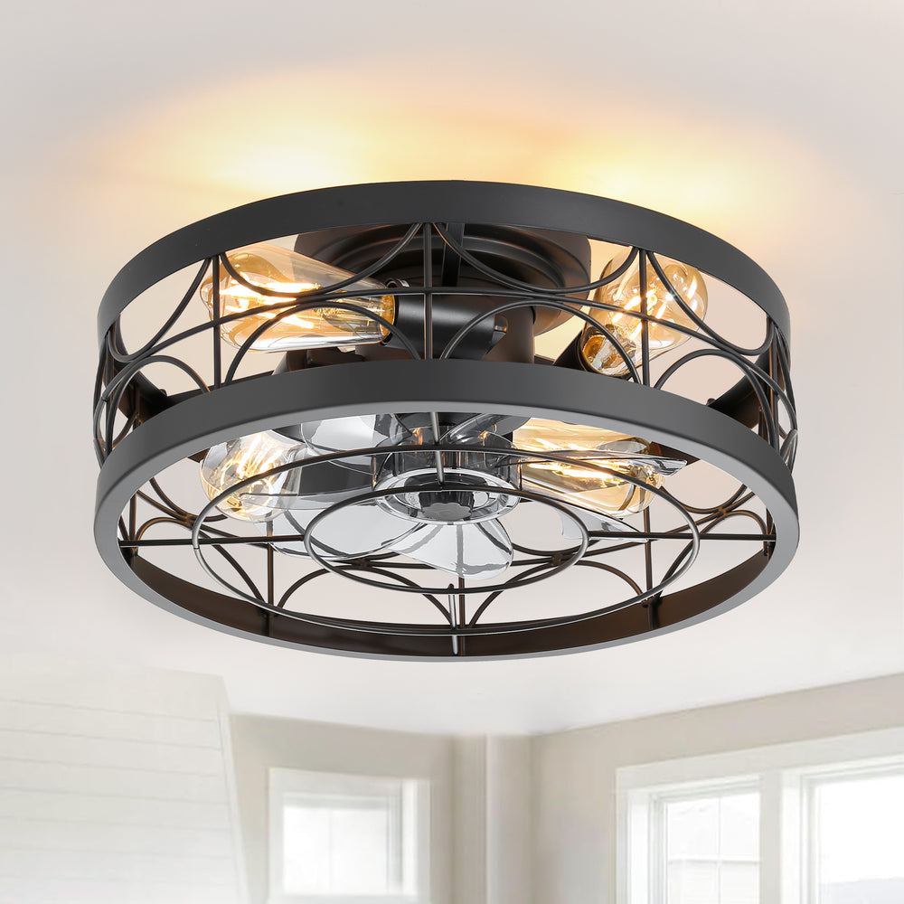 Ravora 16.5-Inch Small Caged Ceiling Fan With Light & Remote