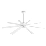 Angled view of AeroSpan 65-inch white 8-blade ceiling fan without light