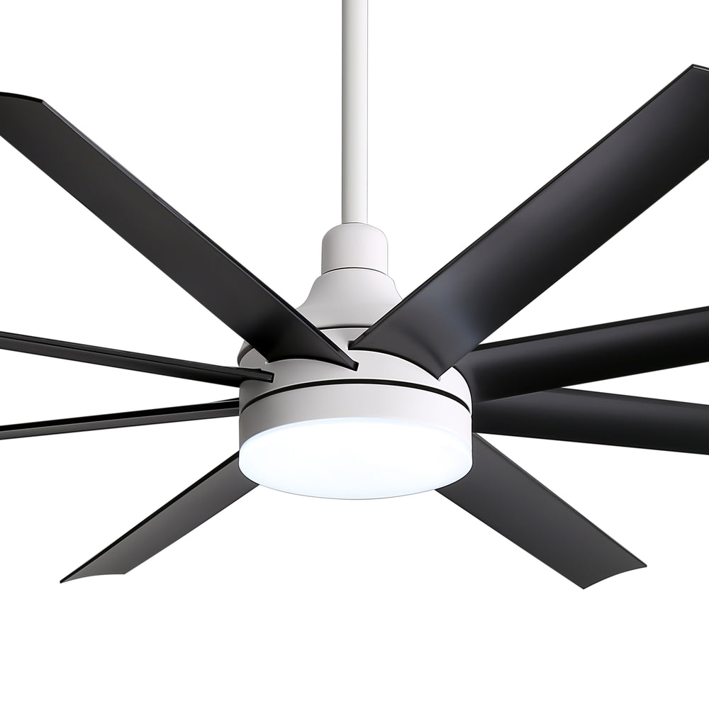 AeroSpan Lux 65-inch black and white 8-blade ceiling fan with light