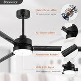 72-inch Black Ceiling Fans with Lights Remote Control, Industrial Large Ceiling Fan, 3 Reversible Blades, 6-Speed, Quiet DC Motor, LED Ceiling Light Chandelier for Indoor/Outdoor Patio Living Room