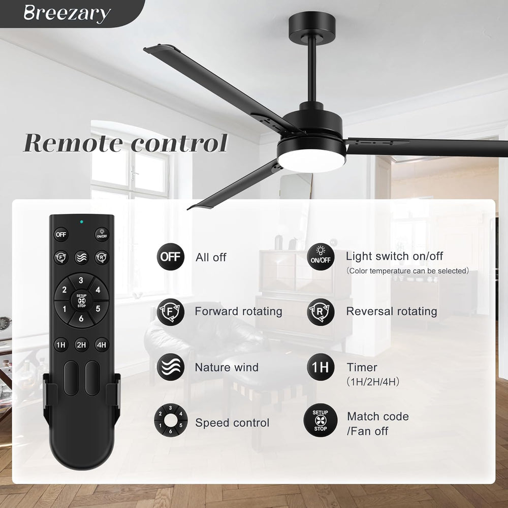 72-inch Black Ceiling Fans with Lights Remote Control, Industrial Large Ceiling Fan, 3 Reversible Blades, 6-Speed, Quiet DC Motor, LED Ceiling Light Chandelier for Indoor/Outdoor Patio Living Room