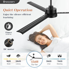 72-inch Black Ceiling Fans with Lights Remote Control, Industrial Large Ceiling Fan, 3 Reversible Blades, 6-Speed, Quiet DC Motor, LED Ceiling Light Chandelier for Indoor/Outdoor Patio Living Room