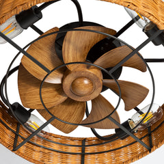 19-in Rattan Shade Low Profile Ceiling Fan with Remote Control(7-Blade)