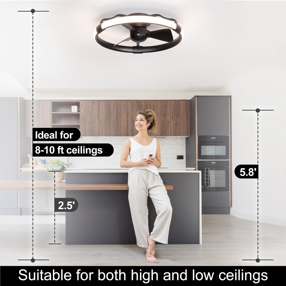 Delvessa 24-Inch Low Profile RGB Ceiling Fan With Dimmable Light