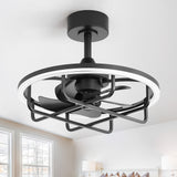 20-Inch Ceiling Fan with Light, Low Profile Flush Mount or Downrod, DC Motor, 6 Speeds, RGB & 3CCT Dimmable LED, Remote Control, Matte Black