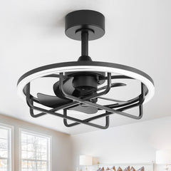 20-Inch Ceiling Fan with Light, Low Profile Flush Mount or Downrod, DC Motor, 6 Speeds, RGB & 3CCT Dimmable LED, Remote Control, Matte Black