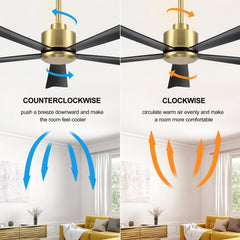 52 in. 6-Speed Indoor Black Ceiling Fans with Remote without Light,5" Downrod Included