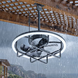 20" Outdoor Ceiling Fan with RGB LED Light, Modern Black Caged Design, Quiet Reversible DC Motor, 6 Speeds, Dimmable, Remote, Timer, Memory
