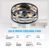 Ravora 16.5-Inch Small Caged Ceiling Fan With Light & Remote