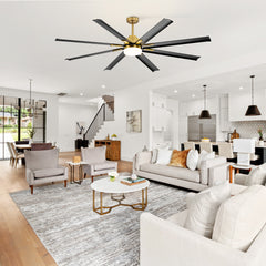 Large 72in Integrated LED Indoor Gold Ceiling Fan with Light and Remote Control Included