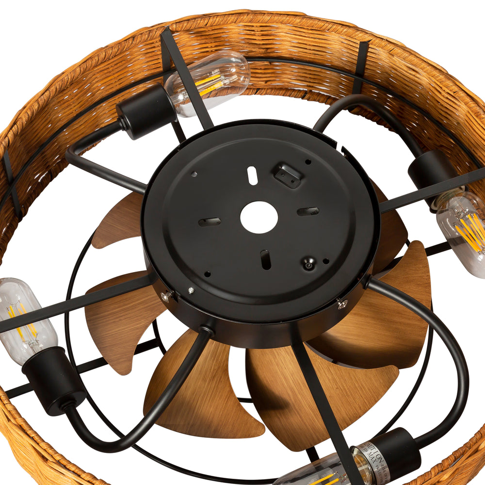 19-in Rattan Shade Low Profile Ceiling Fan with Remote Control(7-Blade)