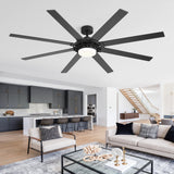 72-Inch 8-Blade Black Ceiling Fan with Light & Remote