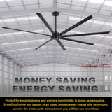 120 Inch Large Industrial Ceiling Fan with 8 Aluminum Blades No Light, Quiet Reversible DC Motor, 6 Speeds, Remote Control, Black, Warehouse Garage Commercial Ceiling Fan