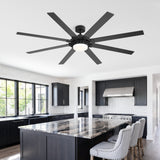 72-Inch 8-Blade Black Ceiling Fan with Light & Remote