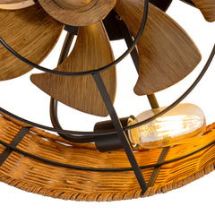 19-in Rattan Shade Low Profile Ceiling Fan with Remote Control(7-Blade)