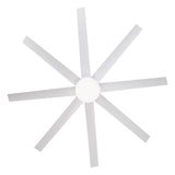 AeroSpan Lux 65-inch white 8-blade ceiling fan showing blade layout and overall design