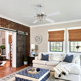 52-Inch Chrome Ceiling Fan with Light, Reversible DC Motor, 6 Speeds Remote Control, 5 Blades, E12 Bulb Base, Downrod Mount