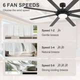 72-Inch 8-Blade Black Ceiling Fan with Light & Remote