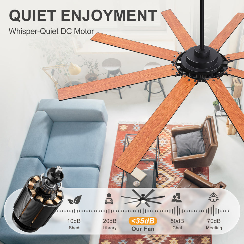 72-Inch 8-Blade Black Ceiling Fan with Light & Remote