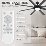 72-Inch 8-Blade Black Ceiling Fan with Light & Remote